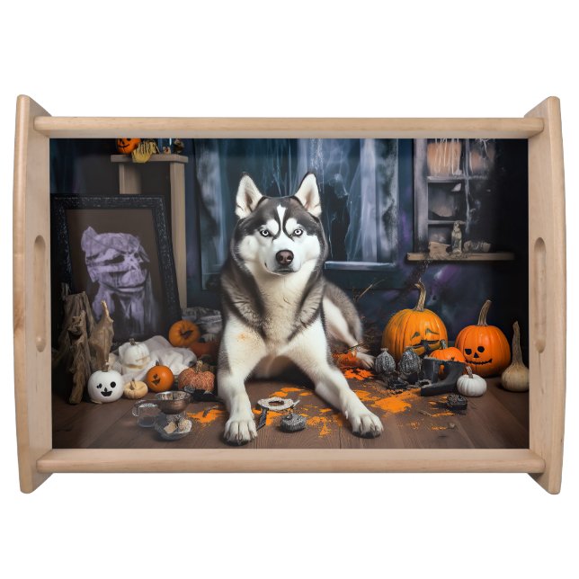 Siberian Husky Pumpkins Halloween Scary Serving Tray (Front)