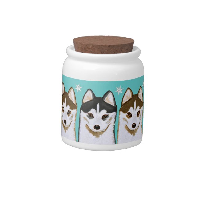 Siberian Husky Puppies Dog Treat Cookie Jar (Left)
