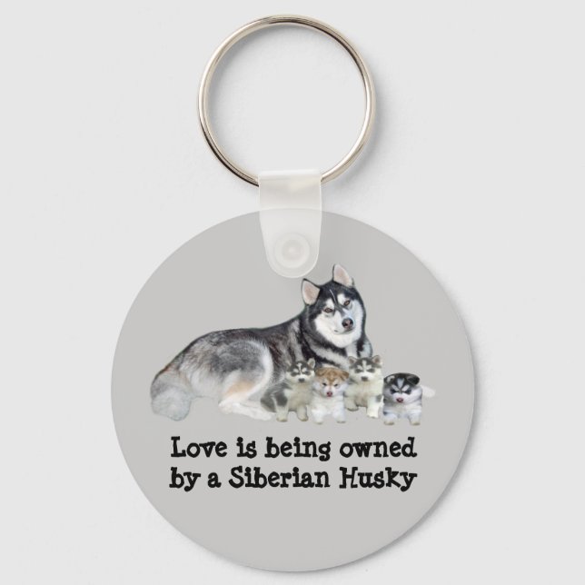 Siberian Husky & Puppies Keychain (Front)