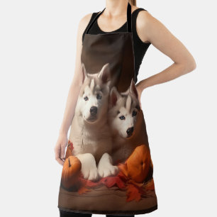 Siberian Husky Puppy Autumn Delight Pumpkin  Apron