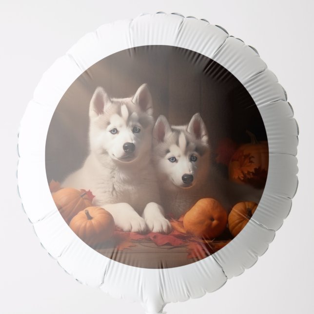 Siberian Husky Puppy Autumn Delight Pumpkin  Balloon (Front)