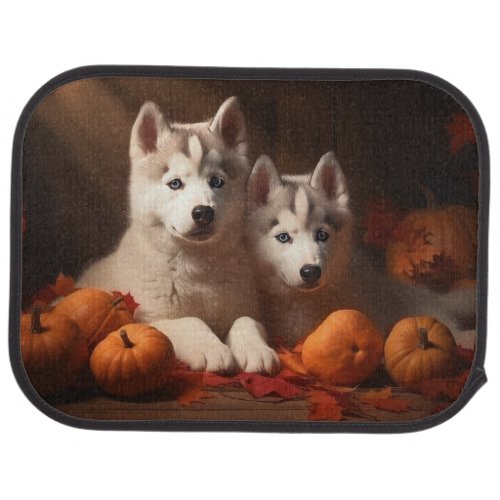Siberian Husky Puppy Autumn Delight Pumpkin  Car Floor Mat