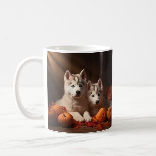 Siberian Husky Puppy Autumn Delight Pumpkin  Coffee Mug