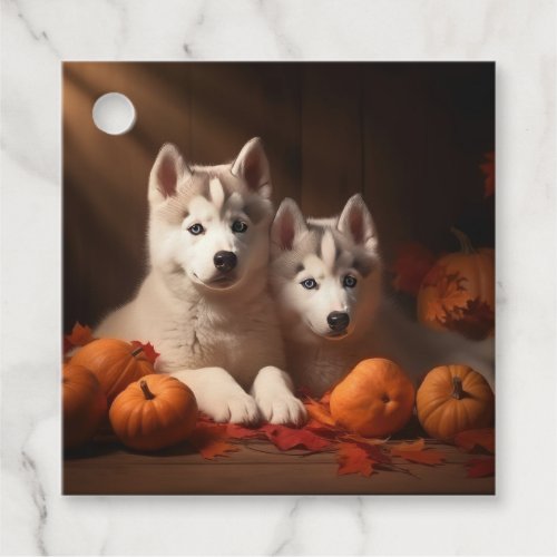 Siberian Husky Puppy Autumn Delight Pumpkin  Favor Tags