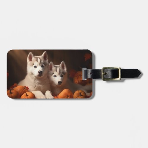 Siberian Husky Puppy Autumn Delight Pumpkin  Luggage Tag