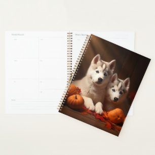 Siberian Husky Puppy Autumn Delight Pumpkin Planner