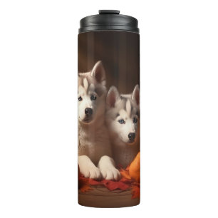 Siberian Husky Puppy Autumn Delight Pumpkin Thermal Tumbler