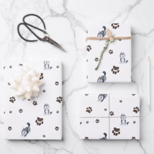 Siberian Husky Puppy Dog Pet Paw Prints Tracks Wrapping Paper Sheets