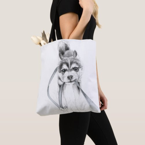 Siberian Husky Puppy Drawing Art Tote