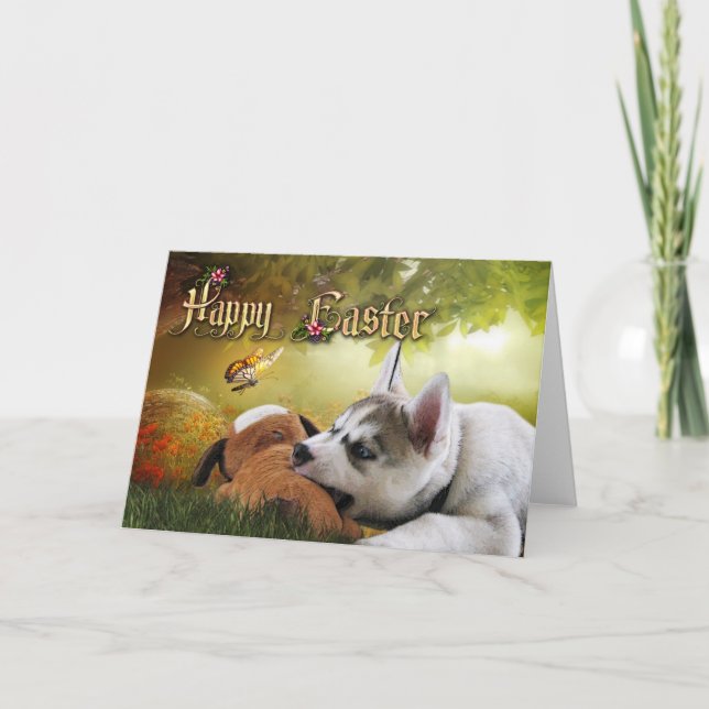 Siberian Husky Puppy Easter Card (Front)