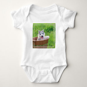 Siberian Husky Puppy in a Pot Baby Bodysuit