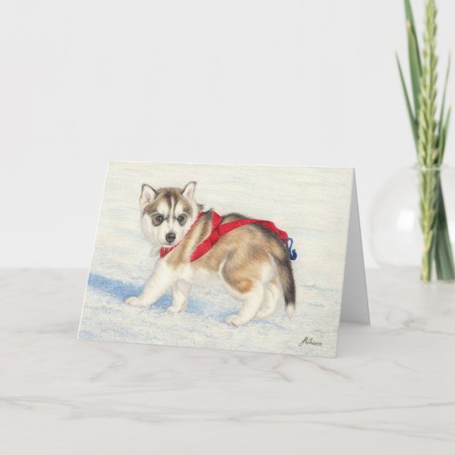 Siberian Husky Puppy In Snow Card (Front)