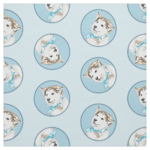 Siberian Husky Puppy Painting Copper Red Dog Art Fabric