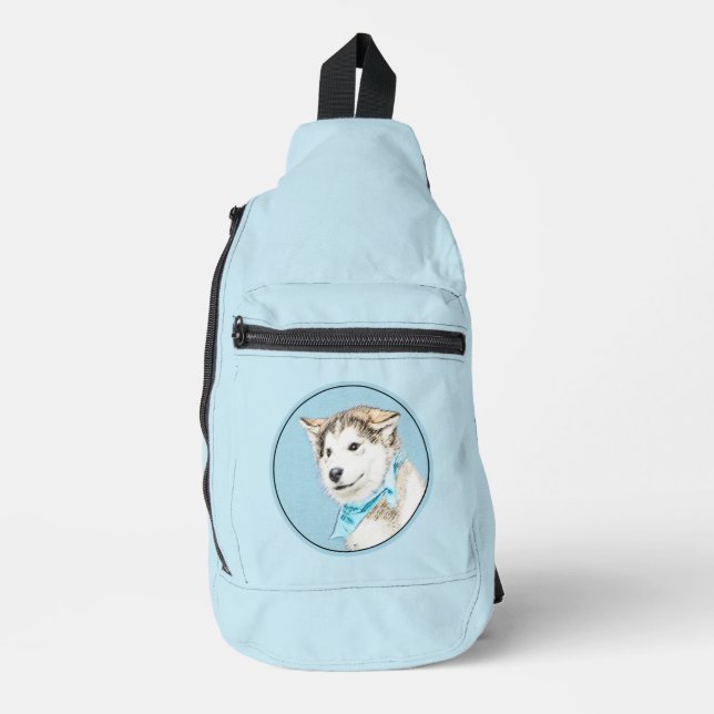 Siberian Husky Puppy Painting Copper Red Dog Art Sling Bag (Front)