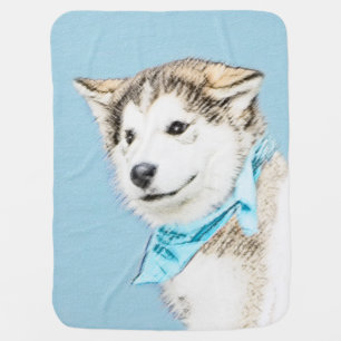Siberian Husky Puppy Painting - Original Dog Art Baby Blanket