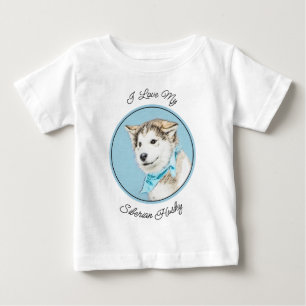 Siberian Husky Puppy Painting - Original Dog Art Baby T-Shirt