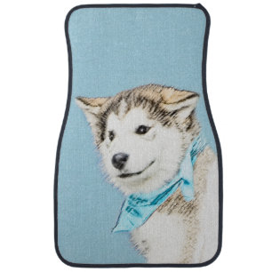 Siberian Husky Puppy Painting - Original Dog Art Car Mat