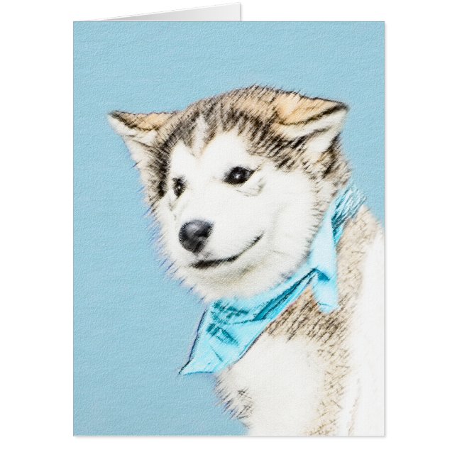Siberian Husky Puppy Painting - Original Dog Art Card (Front)