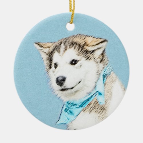 Siberian Husky Puppy Painting _ Original Dog Art Ceramic Ornament