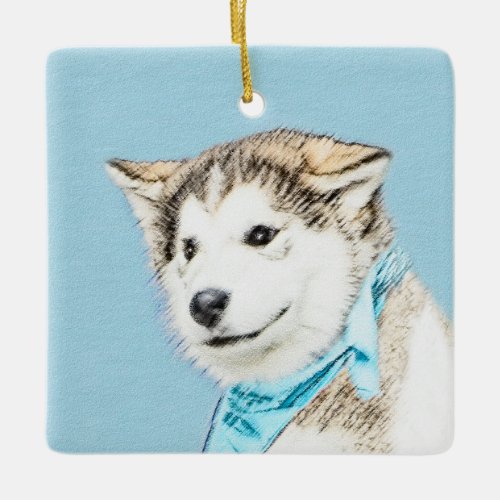 Siberian Husky Puppy Painting _ Original Dog Art Ceramic Ornament