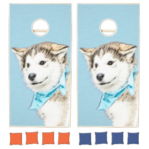 Siberian Husky Puppy Painting - Original Dog Art Cornhole Set
