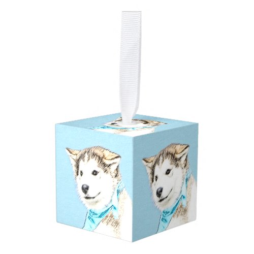 Siberian Husky Puppy Painting _ Original Dog Art Cube Ornament