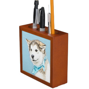 Siberian Husky Puppy Painting - Original Dog Art Desk Organizer