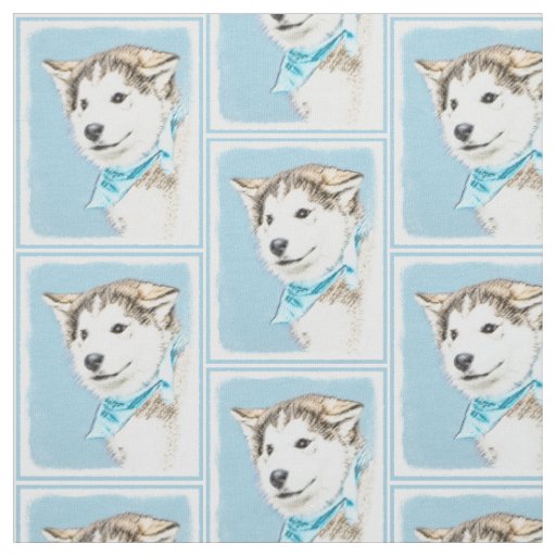 Siberian Husky Puppy Painting - Original Dog Art Fabric