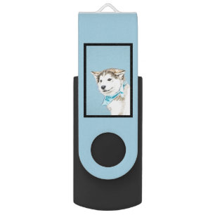 Siberian Husky Puppy Painting - Original Dog Art Flash Drive