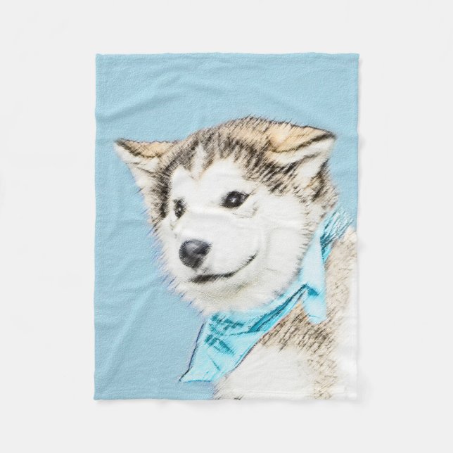 Siberian Husky Puppy Painting - Original Dog Art Fleece Blanket (Front)