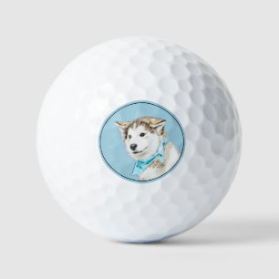 Siberian Husky Puppy Painting - Original Dog Art Golf Balls