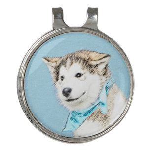 Siberian Husky Puppy Painting - Original Dog Art Golf Hat Clip