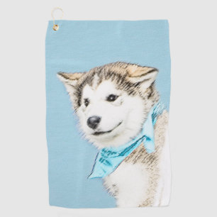 Siberian Husky Puppy Painting - Original Dog Art Golf Towel