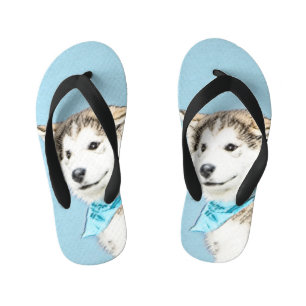 Siberian Husky Puppy Painting - Original Dog Art Kid's Flip Flops