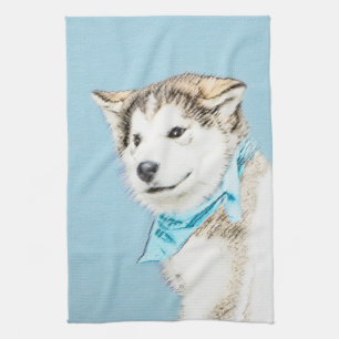 Siberian Husky Puppy Painting - Original Dog Art Kitchen Towel