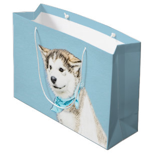 Siberian Husky Puppy Painting - Original Dog Art Large Gift Bag