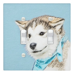 Siberian Husky Puppy Painting - Original Dog Art Light Switch Cover