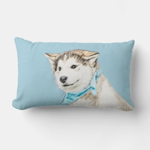 Siberian Husky Puppy Painting _ Original Dog Art Lumbar Pillow