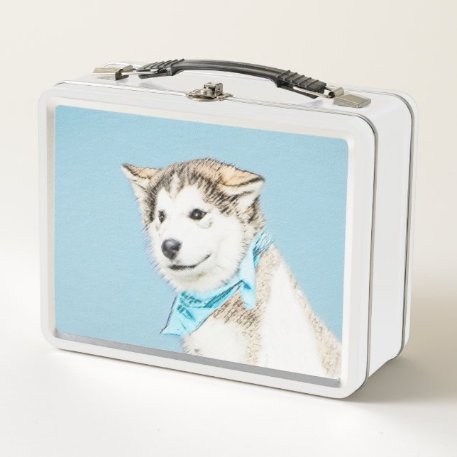 Siberian Husky Puppy Painting - Original Dog Art Metal Lunch Box (Front)