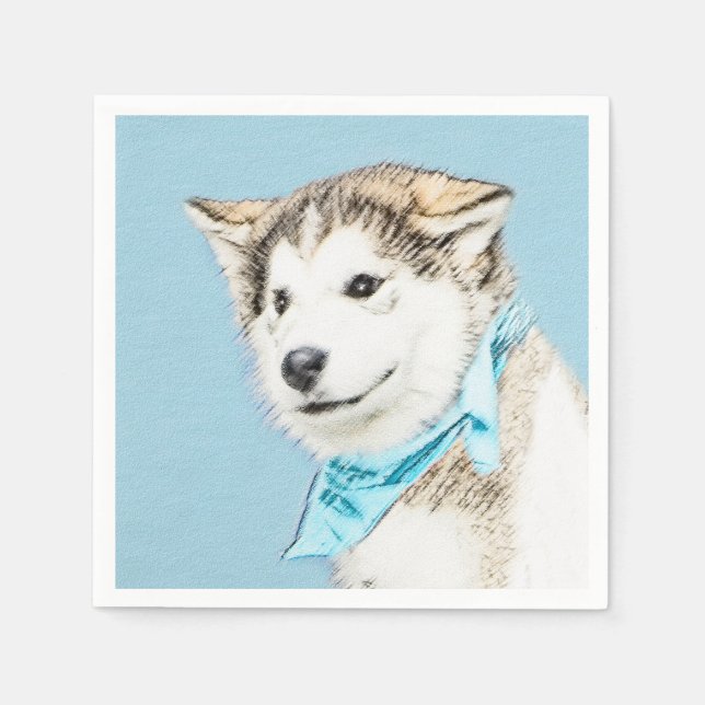 Siberian Husky Puppy Painting - Original Dog Art Napkins (Front)