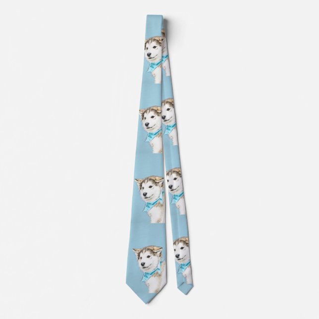 Siberian Husky Puppy Painting - Original Dog Art Neck Tie (Front)