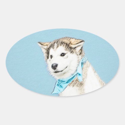 Siberian Husky Puppy Painting _ Original Dog Art Oval Sticker