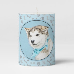 Siberian Husky Puppy Painting - Original Dog Art Pillar Candle