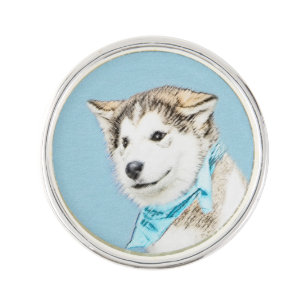 Siberian Husky Puppy Painting - Original Dog Art Pin