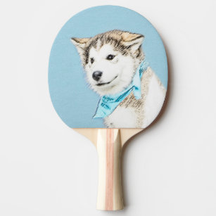 Siberian Husky Puppy Painting - Original Dog Art Ping Pong Paddle