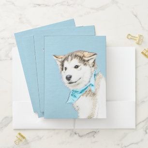 Siberian Husky Puppy Painting - Original Dog Art Pocket Folder
