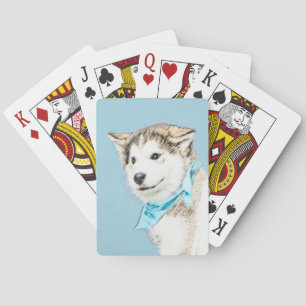 Siberian Husky Puppy Painting - Original Dog Art Poker Cards