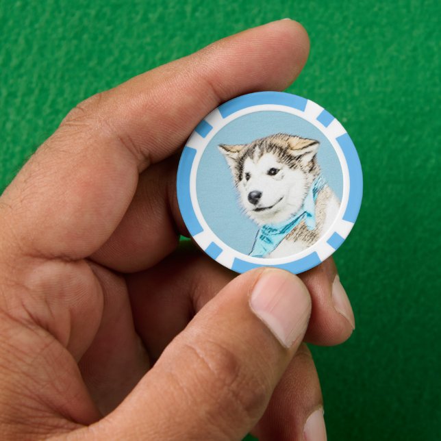 Siberian Husky Puppy Painting - Original Dog Art Poker Chips (Hand)