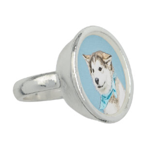 Siberian Husky Puppy Painting - Original Dog Art Ring