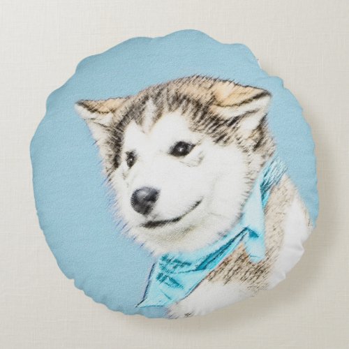 Siberian Husky Puppy Painting _ Original Dog Art Round Pillow